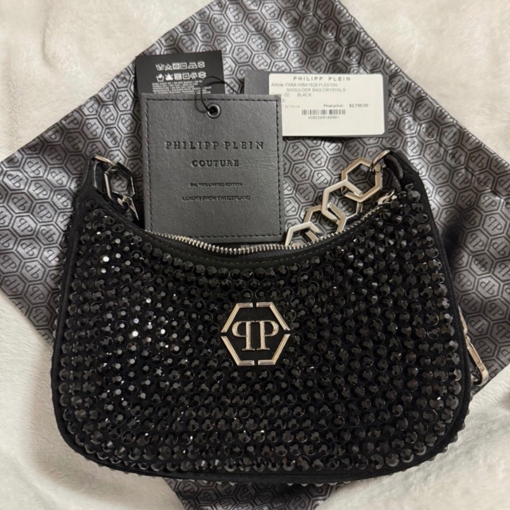 Philipp Plein Crystal Embroidered Shoulder Bag includes dust bag and tags